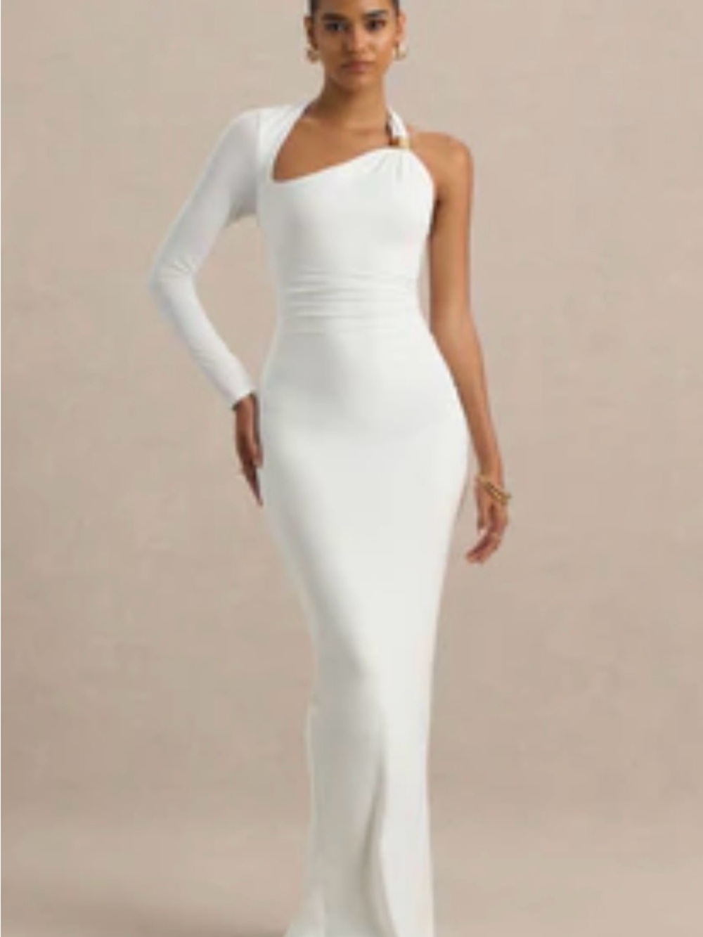Club L London Light Year White Maxi Dress One-Shoulder Asymmetric Gown